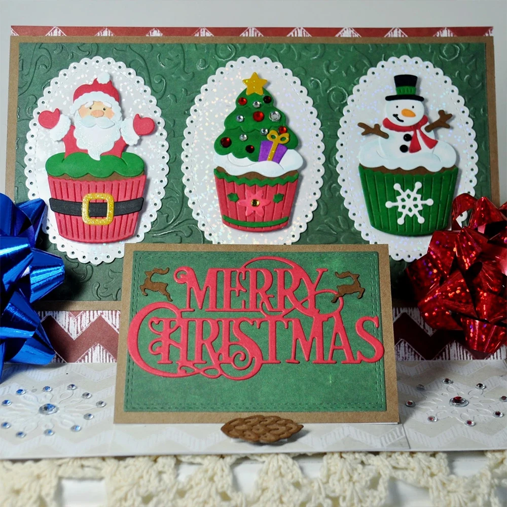 Christmas Puppy Bear Santa Claus Metal Cutting Dies Cupcake Gingersnap Snowman Tree Die For DIY Scrapbooking Card Craft Making