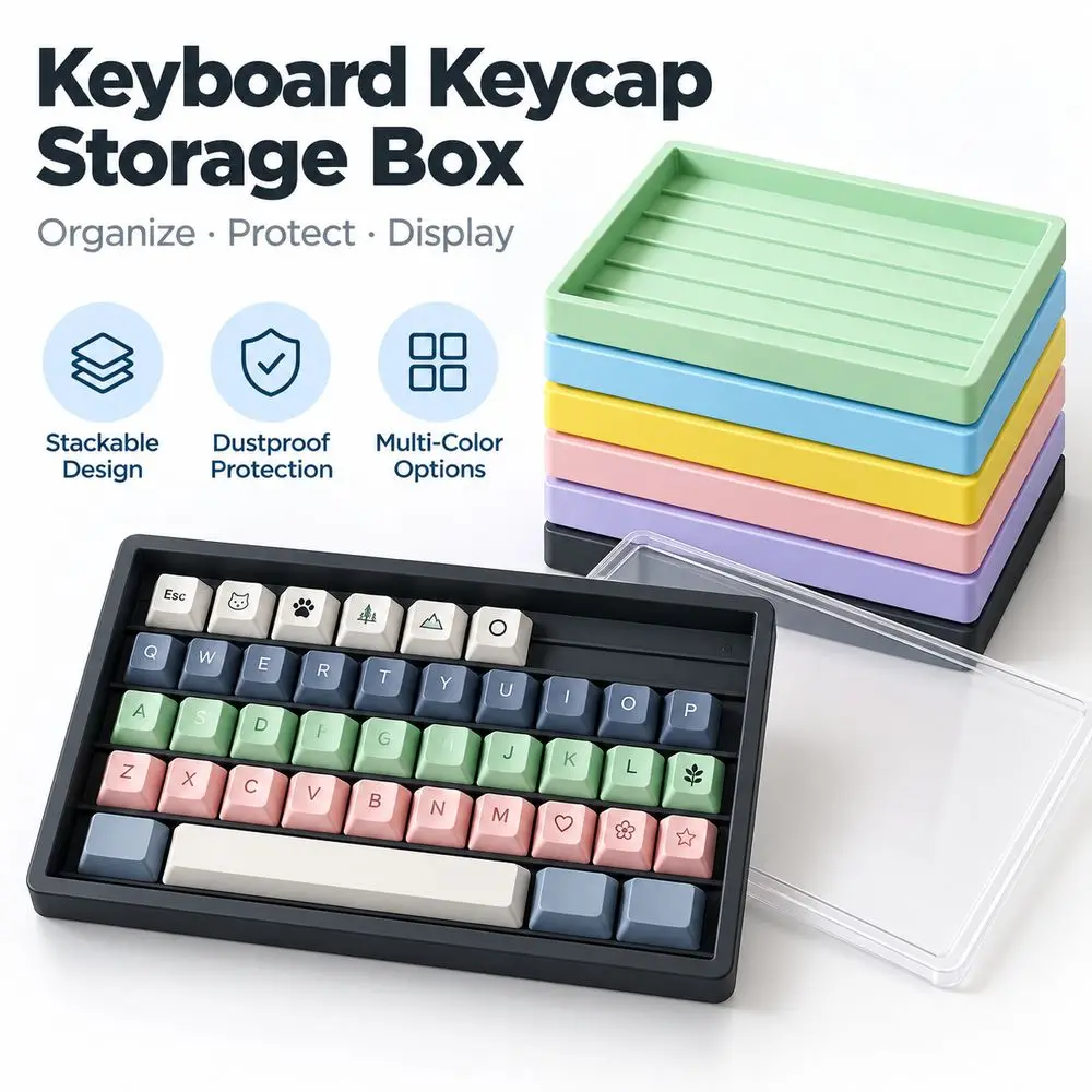 Dustproof Keycap Storage Box Transparent Lid Stackable Keycap Organizer Multicolor Options Keyboard Storage Tray
