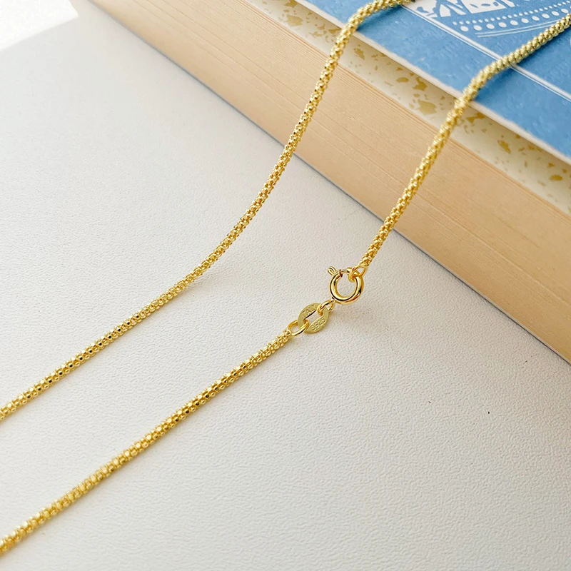 40-60cm 1.3-1.6mm  Gold Color 925 Sterling Silver Corn Chain Necklace Women Girl Men Jewelry Colar Collier Collares Mujer Kolye