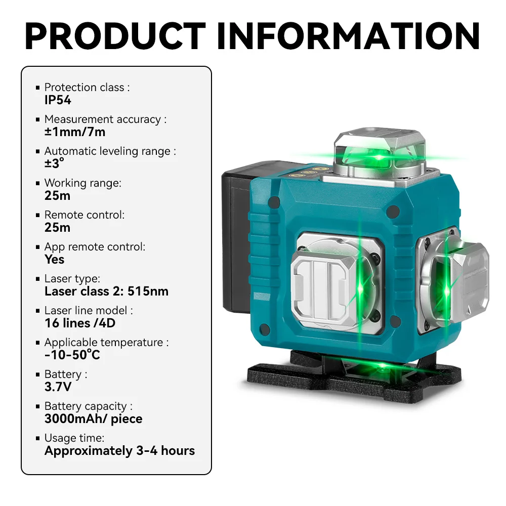 HGLINE 16 Lines Laser Level APP Remote Control 4D Horizontal Vertical Measuring Laser Instrument Inclined Level Tool With Tripod