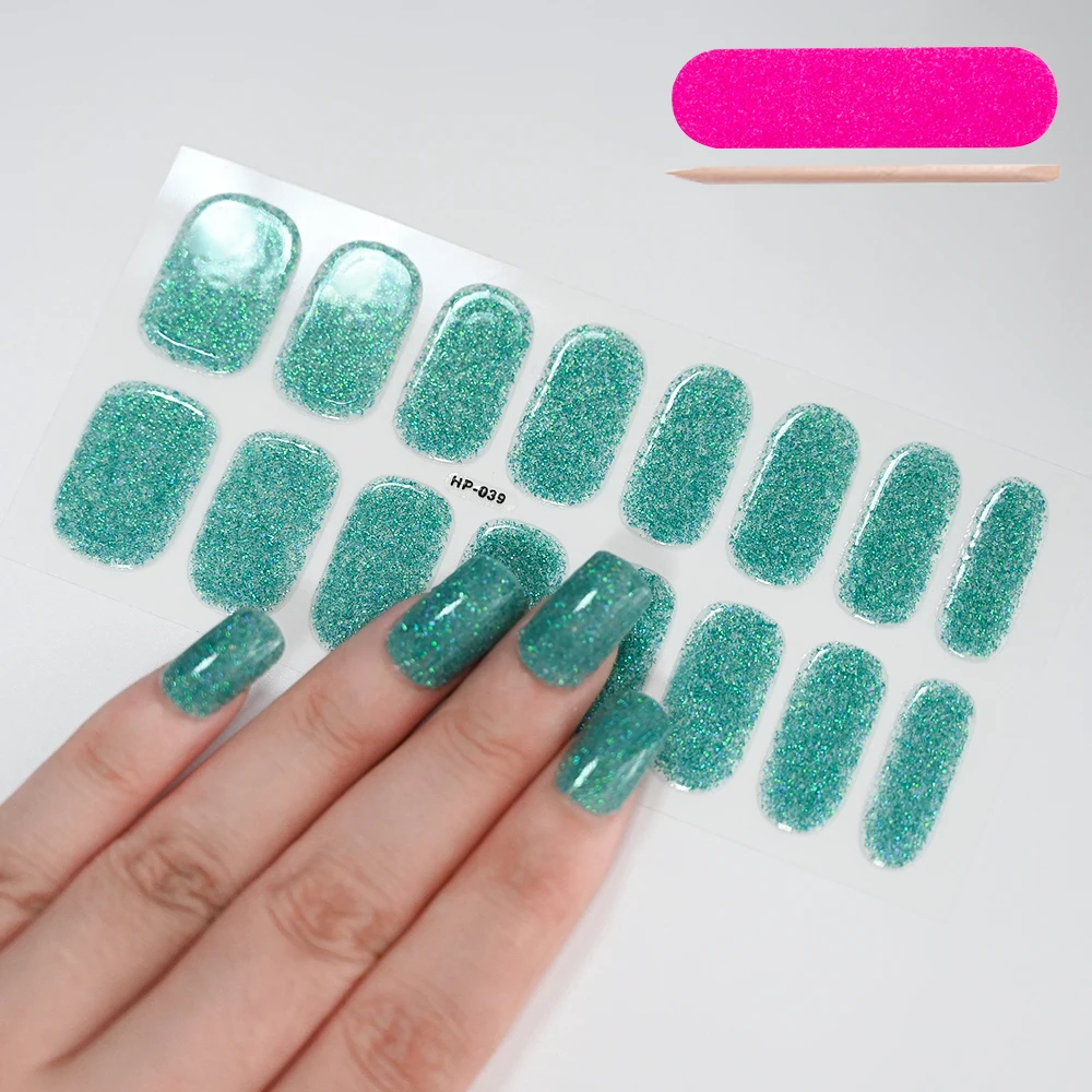 16 dicas tira glitter uv gel adesivos de unhas cobertura completa semi curada gel unhas envolve lâmpada led necessário remendo de esmalte de longa duração #