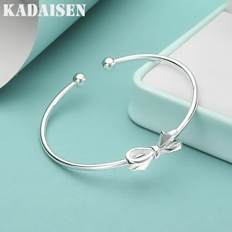 

925 Sterling Silver Cute Woman Romantic Bow Bangles For Women Bracelets Fashion Party Wedding Accessories Jewelry Holiday Gifts