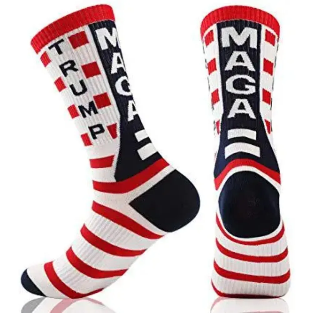 Hot Sale President Donald Trump Socks Unisex Funny Print Adult Casual Crew Men Socks Hip Hop American Stars Stripes Cotton 2024