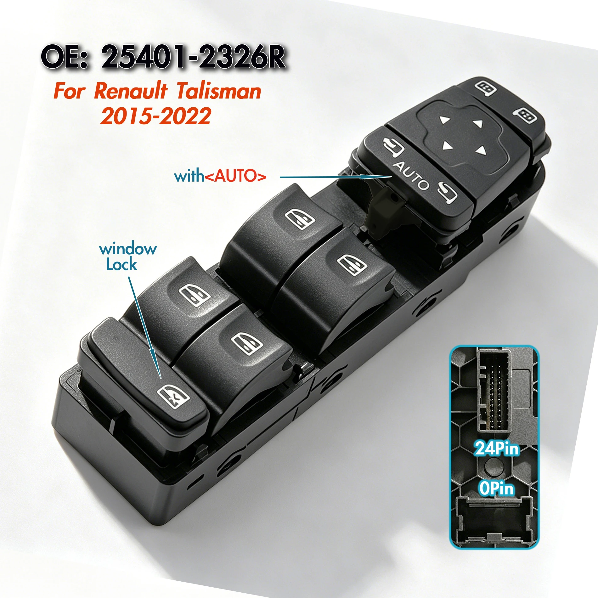 25401-2326R For Renault Talisman LFD KFD 2015–2022,Driver Side Electric Master Power Window Switch Glass Lifter Control Button