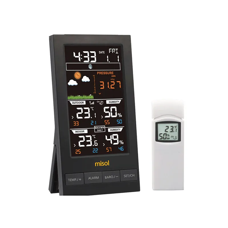 Misol Wireless Weather Station Color Display Indoor Outdoor Thermometer Humidity Barometer Wall Mount or Table Stand