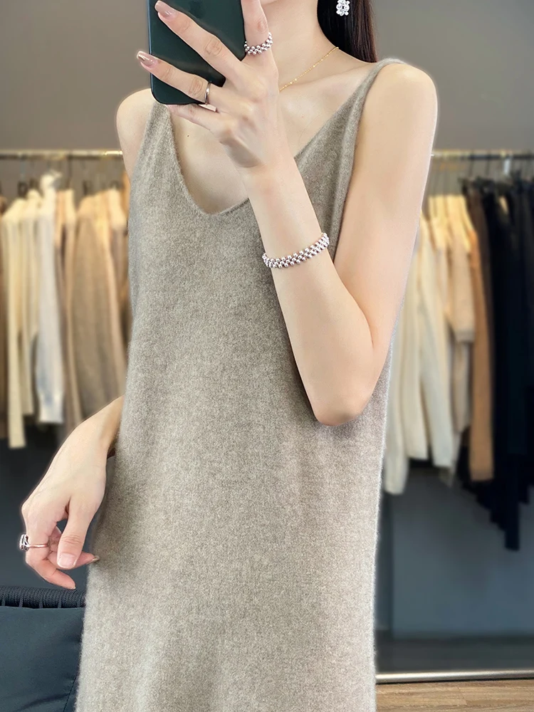 Long Slip Dress For Women 100% Wool Sleeveless Vests New Arrivals Knitwear Sweaters & Jumpers Comfortable Simple And Fashionable