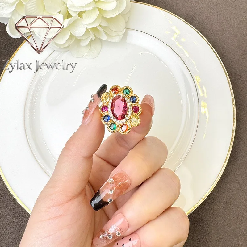 

Zylax Jewelry Women 24K Gold AU999 Vintage Diamond-Inlaid Fortune Flower Ring - Pure gold, delicate diamonds, bold flower