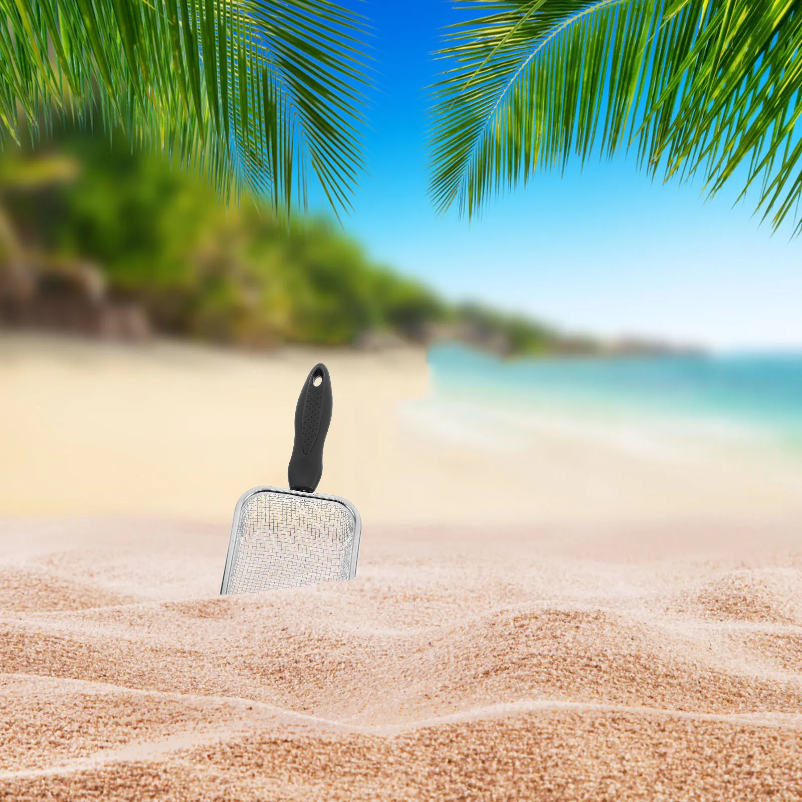 2Pcs Beach Mesh Sand Filter Shovel Sturdy Stainless Steel Plastic Mesh Scoop for Shell Searching Pet Litter Food Cooking