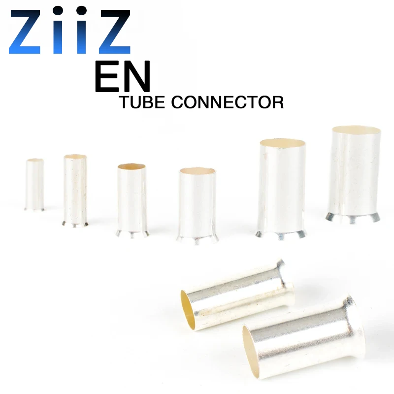 100PCS EN Wire Connector Ferrules Electrical Cable Terminal Copper Bare Tinned Crimp Terminal 0.5mm2-16mm2 AWG 22-10 ZiiZ