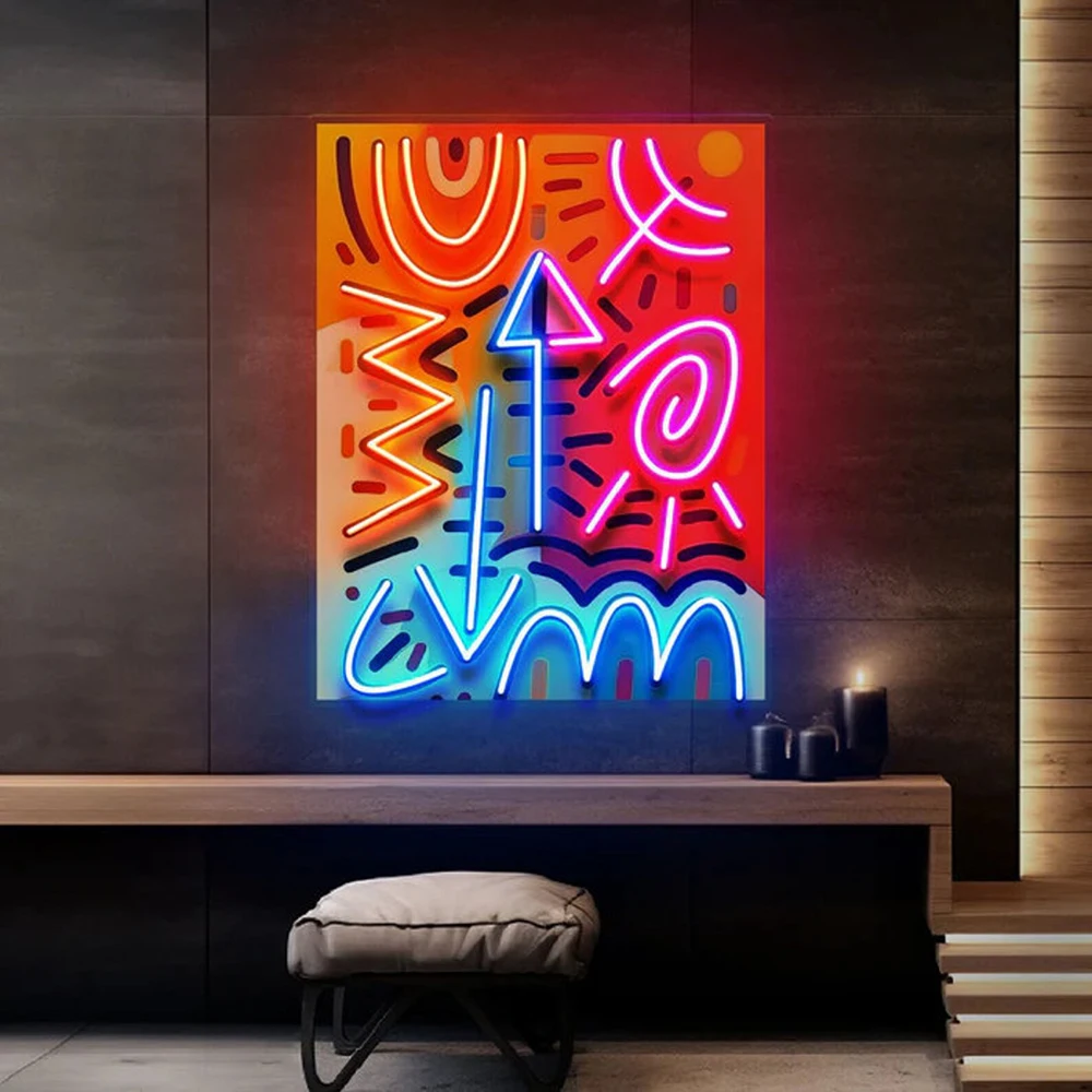 Geometric Colorful Doodle Abstract Art LED Neon Sign Living Room House Wall Art Neon Light Lamp Custom Personalized Neon Signs