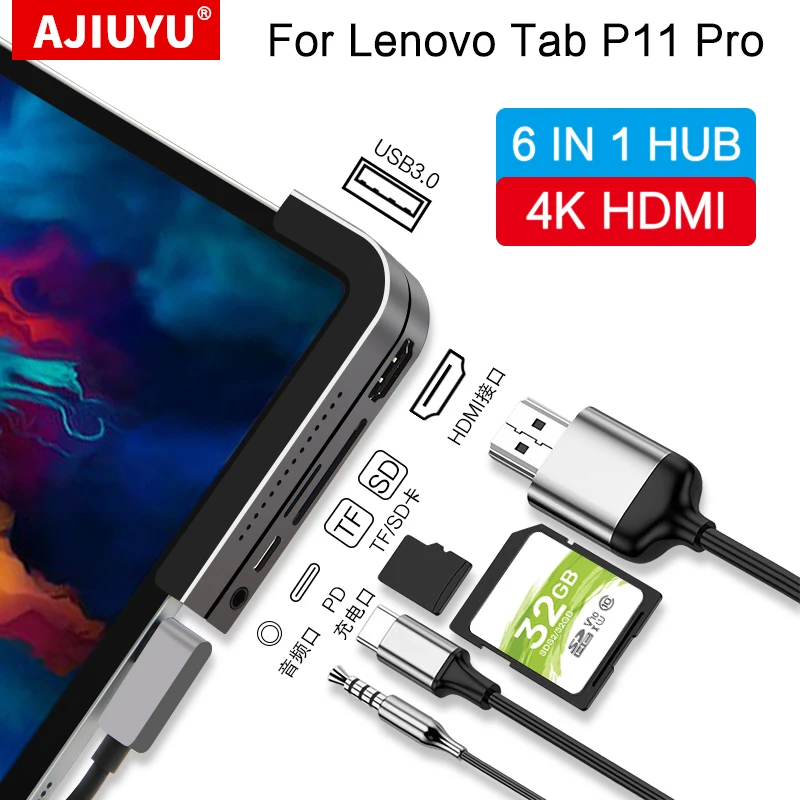 ฮับ USB สำหรับแท็บ Lenovo P11 Pro 11.5 "TB-J706F J716F แท็บเล็ต Type C Dock USB3.0 4K HDMI 3.5มม. PD พอร์ตตัวแปลงอะแดปเตอร์ตัวแยกสัญญาณ