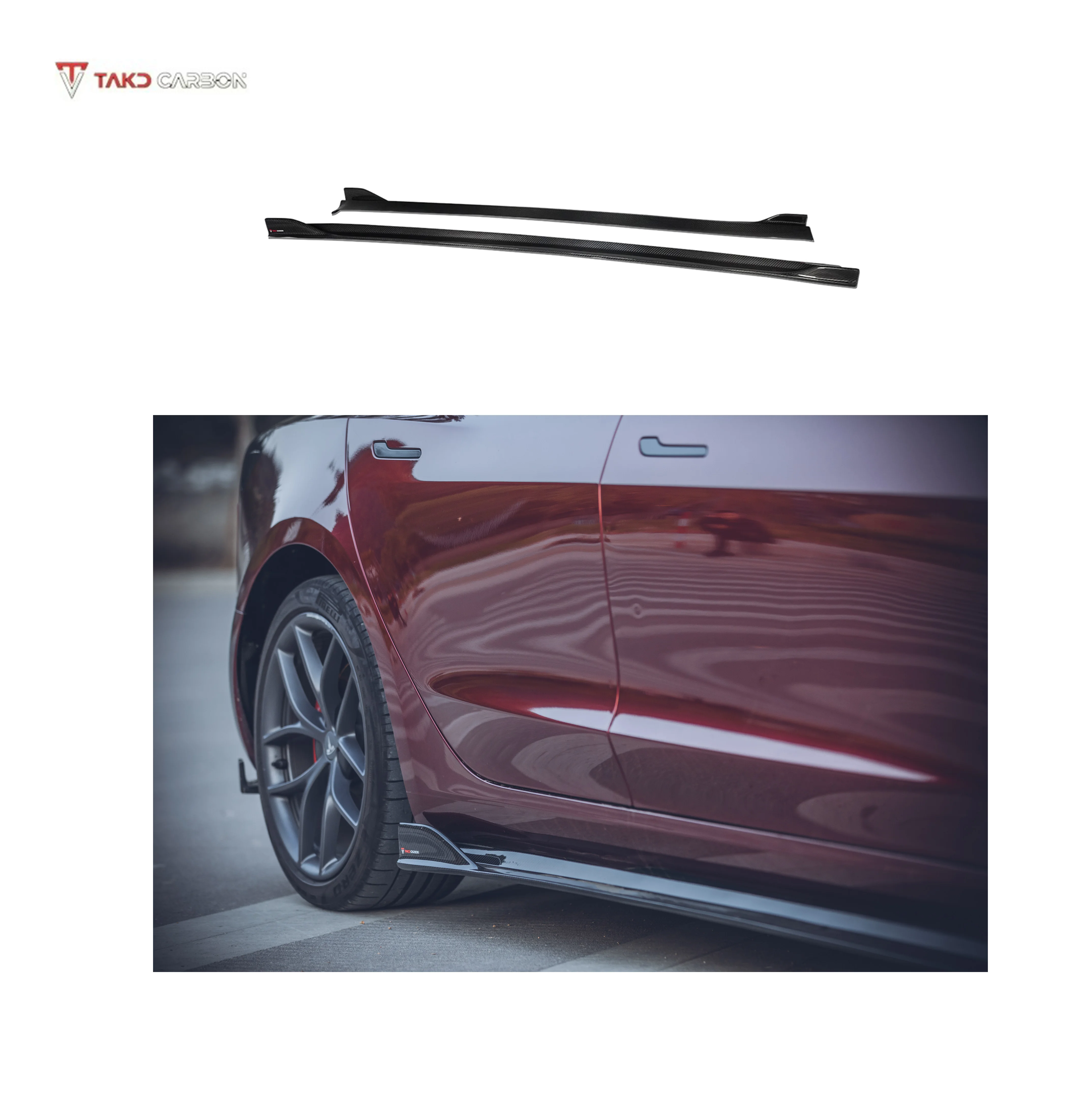 

TAKD Bodykit for TESLAs Model 3 2021-2023 Quality 100% Dry Carbon Fiber Material Glossy Side Skirts Extensions