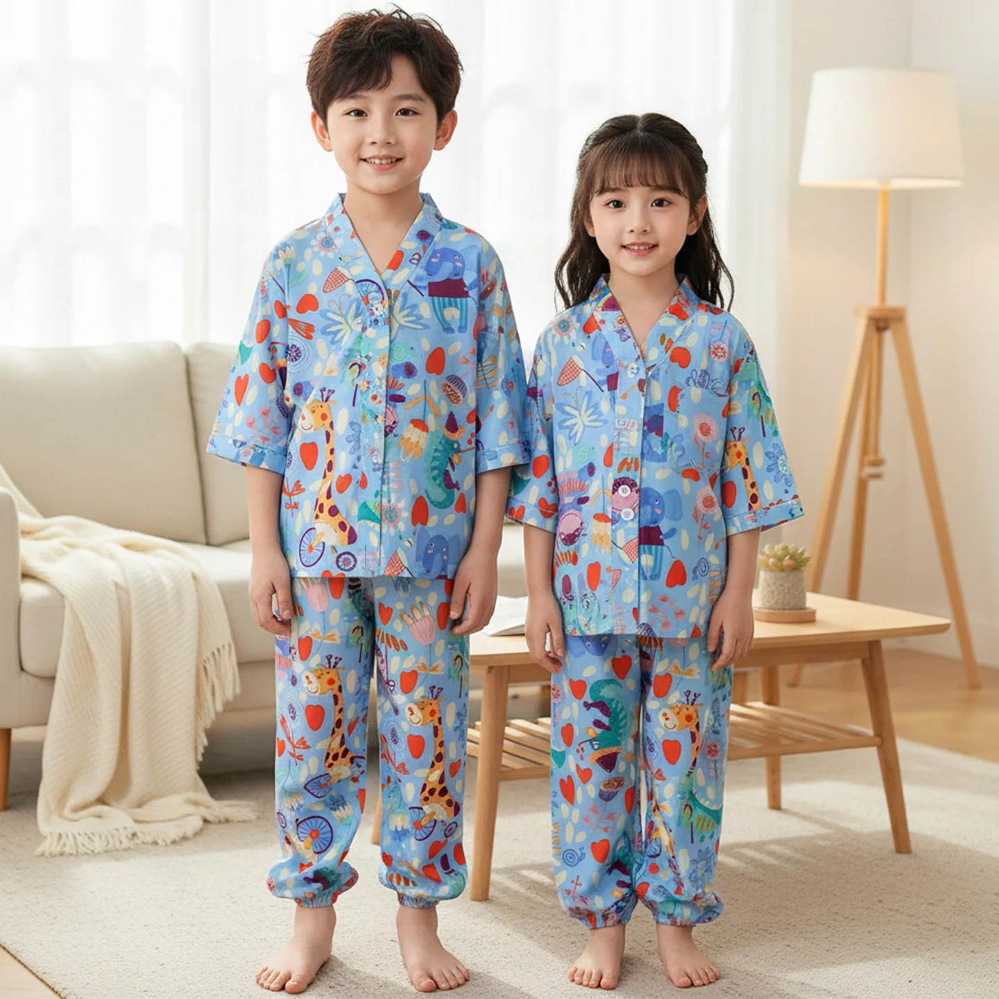 1-15Y Kid's Pajamas Sets Summer Shirts  + Pants 2pcs Sleepwear Suits for Boys Girls  Children's Cartoon Thin Outfits H126-27