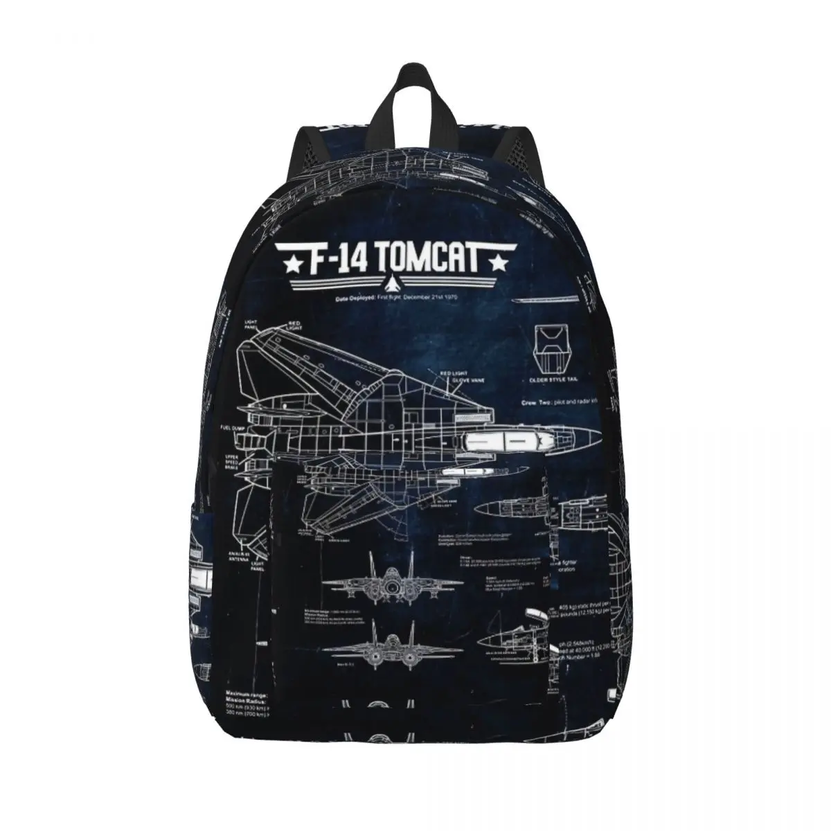 

Tomcat F-14 Blueprint USAF Navy Backpack Elementary High College School Student Bookbag Teens Daypack Hiking