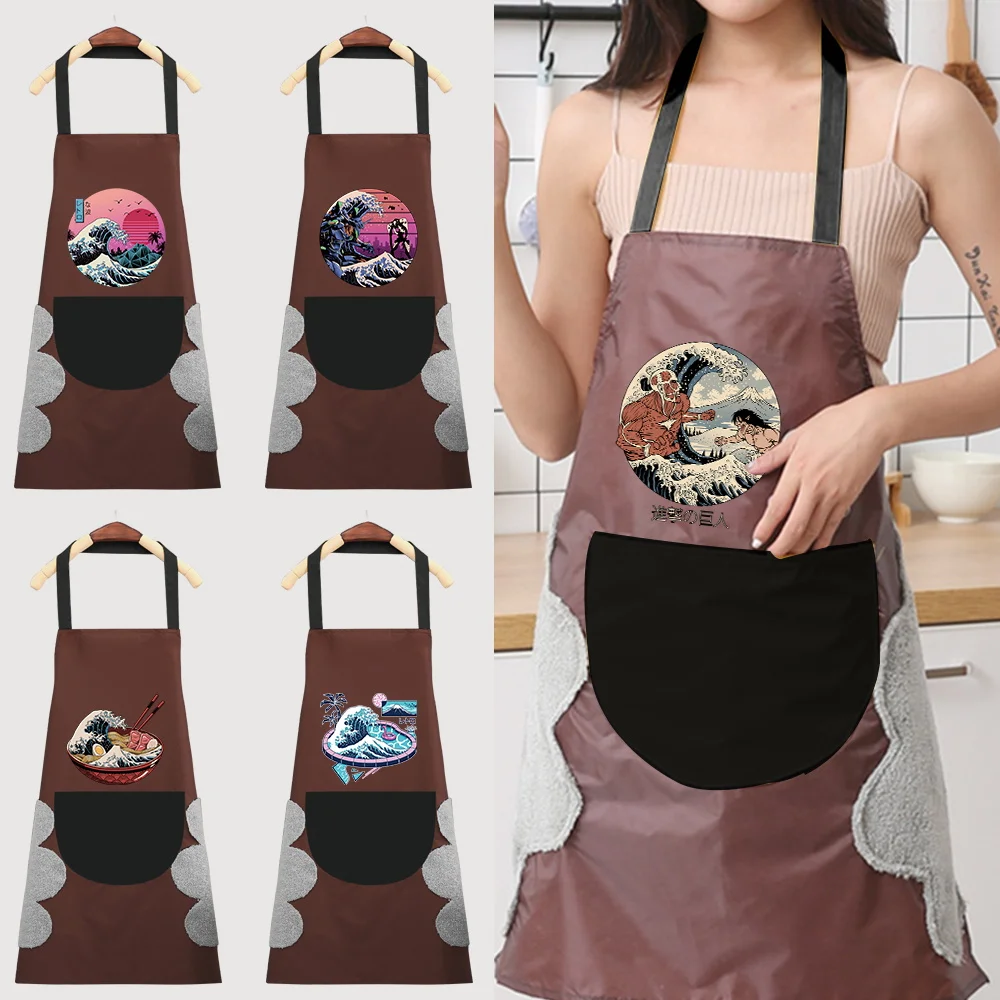 

Sleeveless Apron with Pockets Chef Waiter Kitchen Cook Tool Wrap Cloth Tools Kitchen Apron Print Wave Pattern Kitchen Accessorie