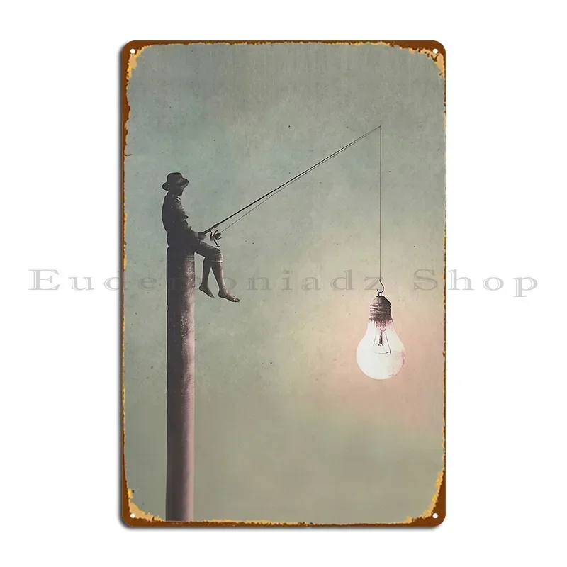 Man Fishing In Sky Metal Signs Kitchen Custom Club Bar Plaques Tin Sign Poster
