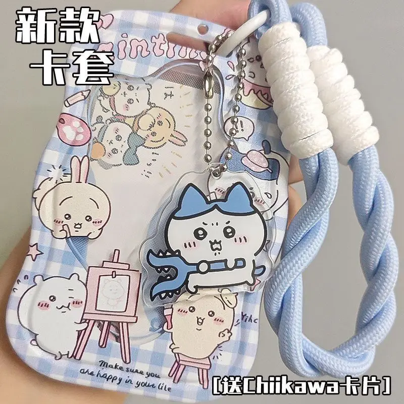 Cute Chiikawa Usagi Hachiware Sliding Card Case Photocard Protector Clear Shell Transit Meal Campus ID Badge Pocket Student Gift