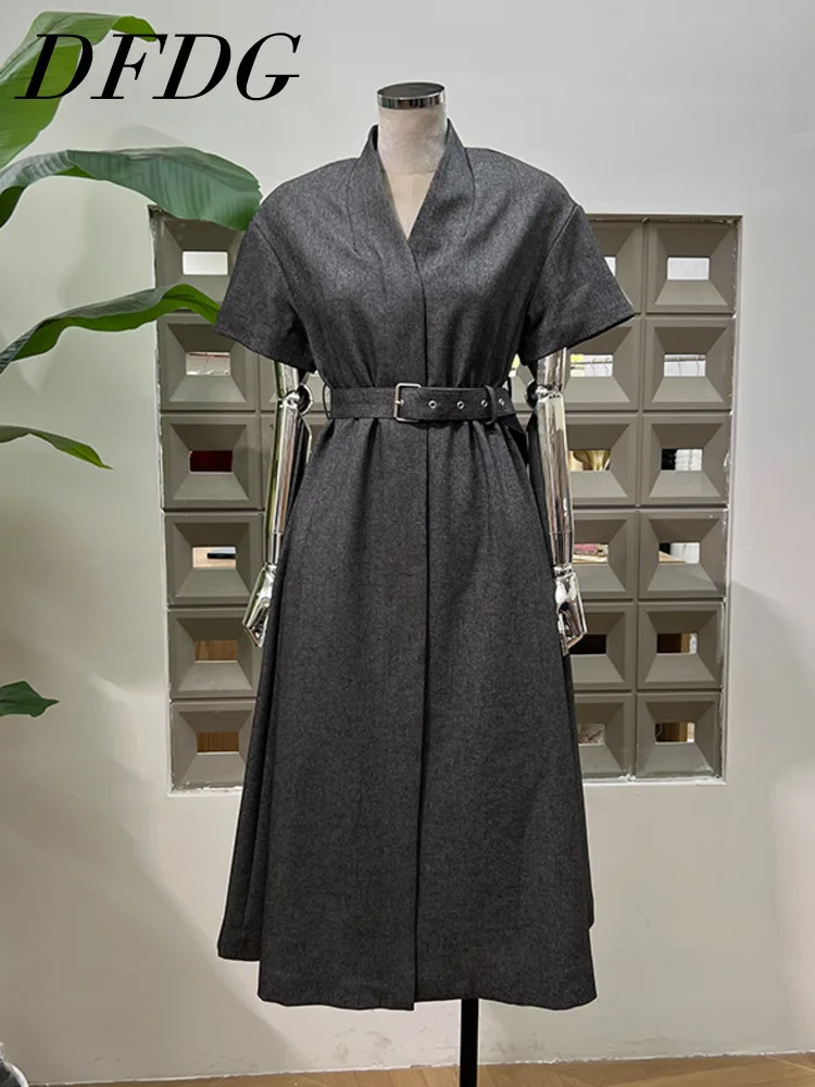 

DFDG New Women’s Minimalist Dolman Sleeve Long Button Front Dress Lightweight Summer 2025 Stylish Casual Elegant Evening Dresses