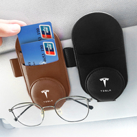 Leather Car Glasses Clip Sun Visor Multi-function Sunglasses Clip Car Styling For Tesla Model 3 2021 S X Style Roadster Invader