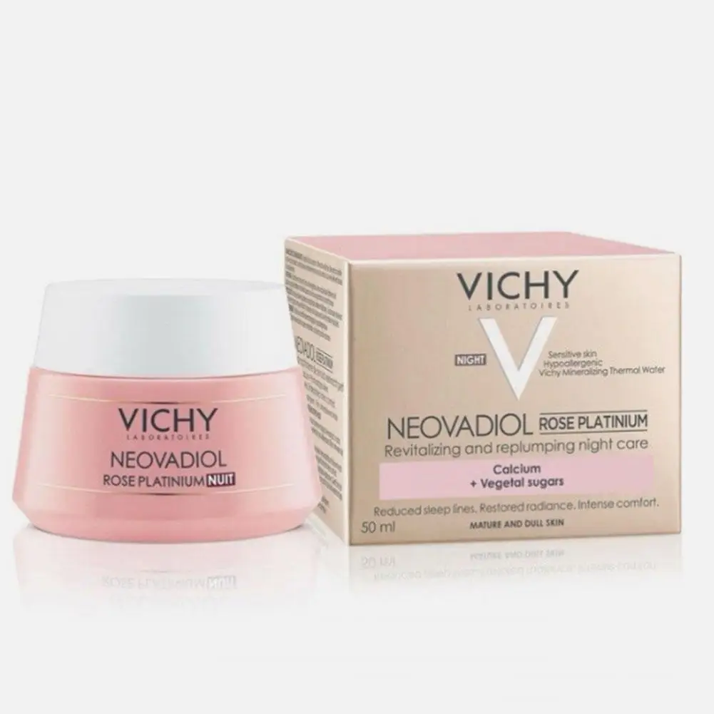 Crème de nuit raffermissante à la rose VICHY 50 ml, élimine les tons jaunâtres, anti-rides, raffermissante, hydratation longue durée, crème éclaircissante pour le visage