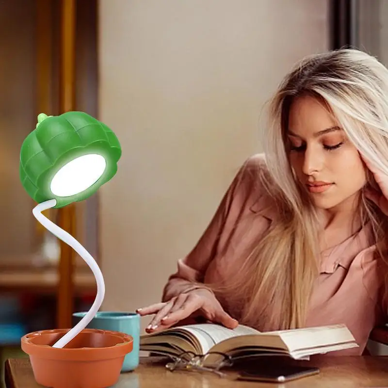 

Plant Night Light Cute Room Decor Desk Lamp Touch Dimming Desk Lamp Atmosphere Light Adjustable Neck Cartoon Cactus Led Table