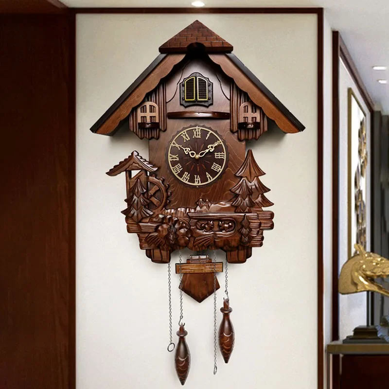 Large Cuckoo Wall Clocks Wood Chime Clocks Elegant Home Ornaments Living Room Decoration Objects with Removing Pendulum Design