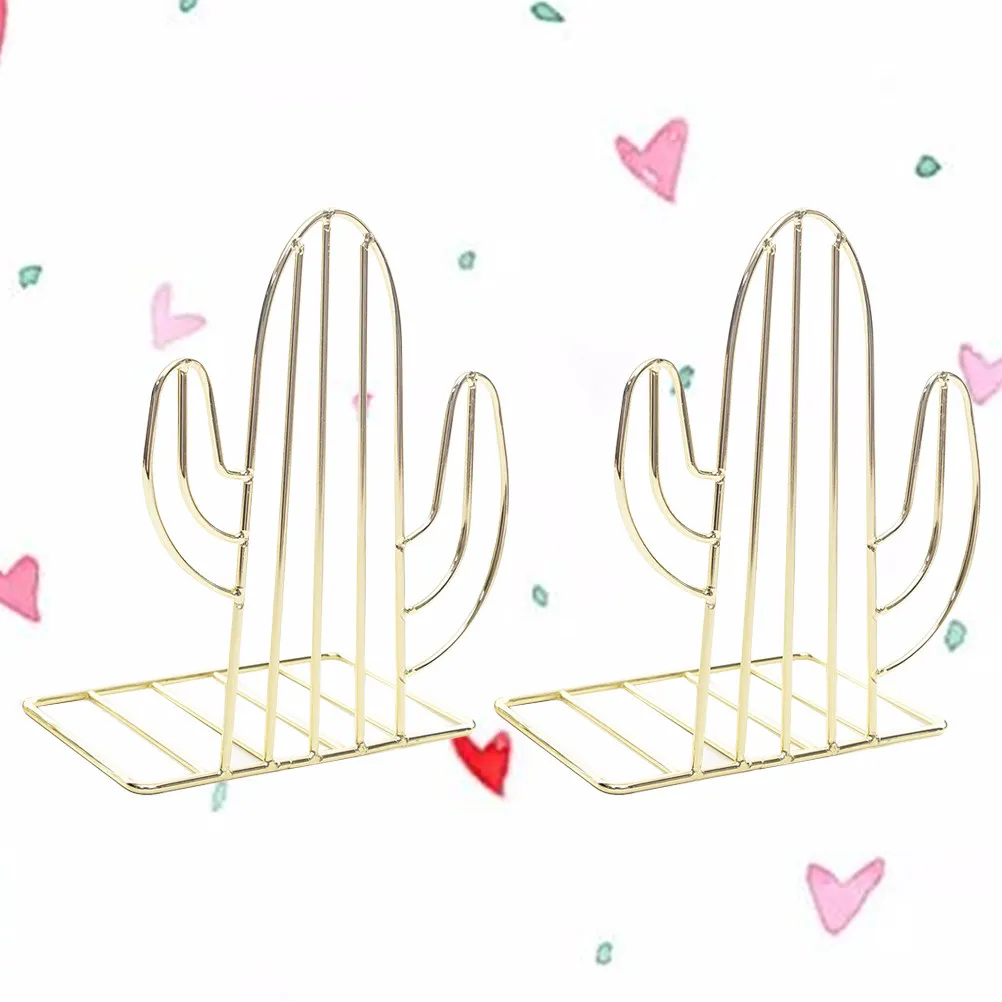 

1Pair Bookend Cactus Design Iron Book Shelf Organizer Desktop Book Magazine Holder Storage for Home Office Classroom