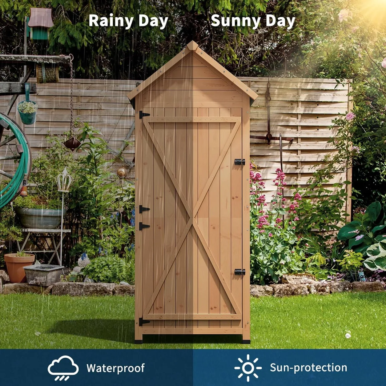Outdoor Wooden Storage Cabinet - Gardening Tools Organiser 评论和价格