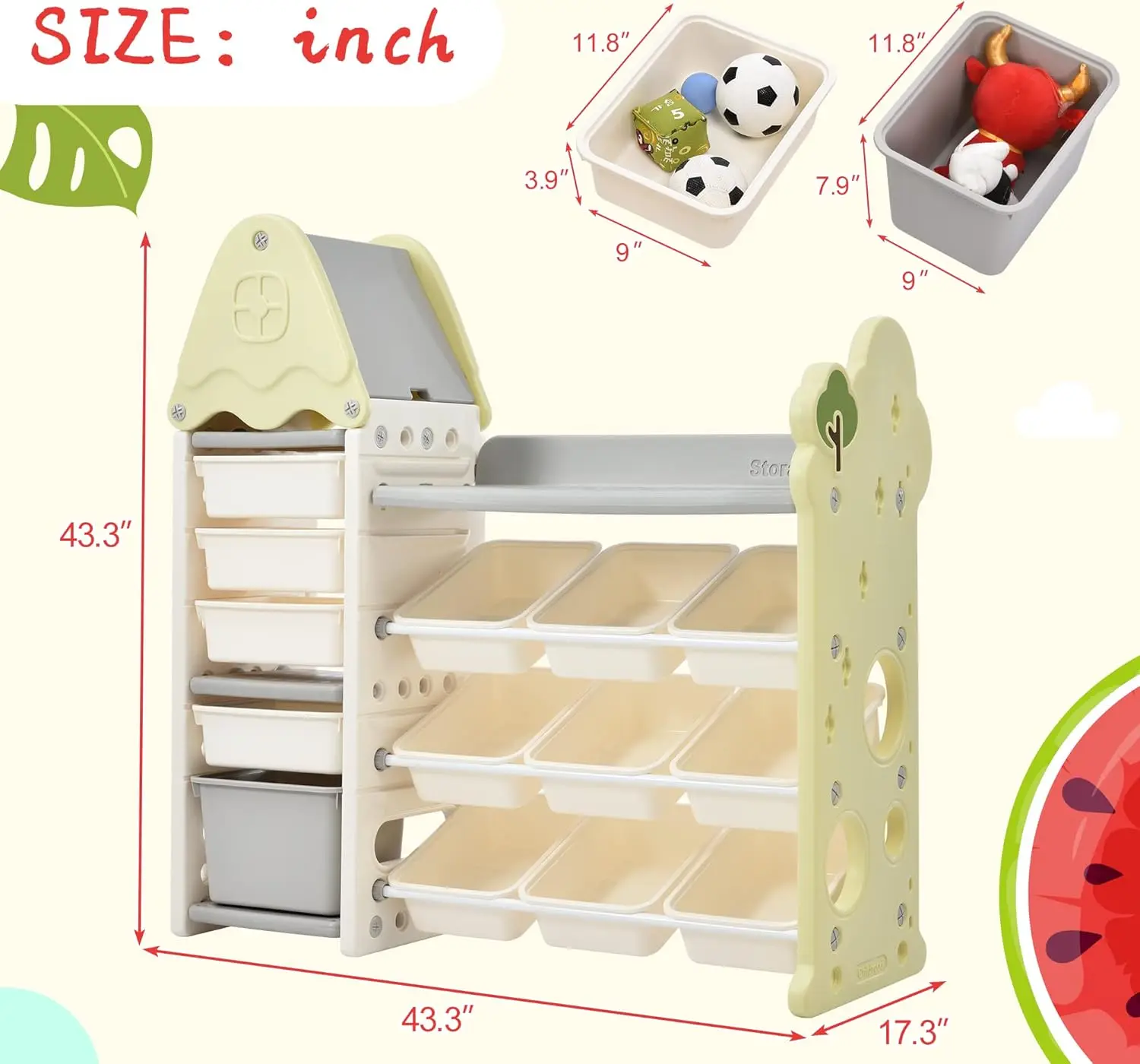 Penyimpanan mainan Organizer dengan 14 keranjang, multi-fungsional Nursery Organizer furnitur anak-anak penyimpanan mainan Unit kabinet dengan HDPE dia