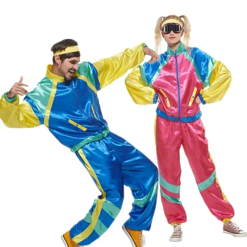 

Adult Couples Hippie Costumes Male Women Carnival Halloween Party Vintage 70s 80s Disco Clothing Rock Hippies Cosplay Outfit