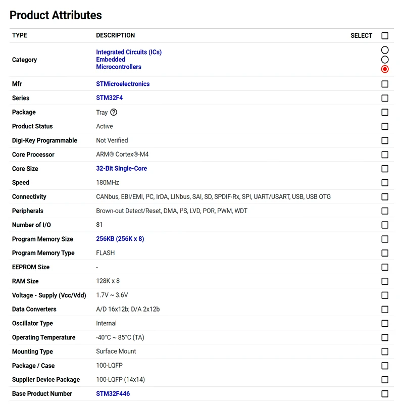 Original STM32F446VCT6TR STM32F446 STM32F4 Microcontroller IC 32-Bit Single-Core 180MHz 256KB (256K x 8) LQFP-100 IC Chip
