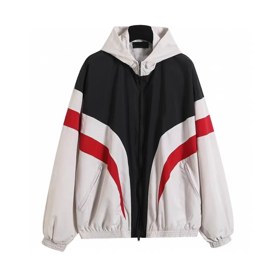 

Original Independent Cleanfit Red and White Color Blocked Letter Embroidery Sports Casual Jacket Men Hooded Coat