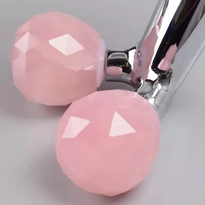 

Pink Quartz 3D Face Roller Jade Metal Massager for Face Lifting Anti-Wrinkle Skin Care Tool Women Facial Beauty Gift