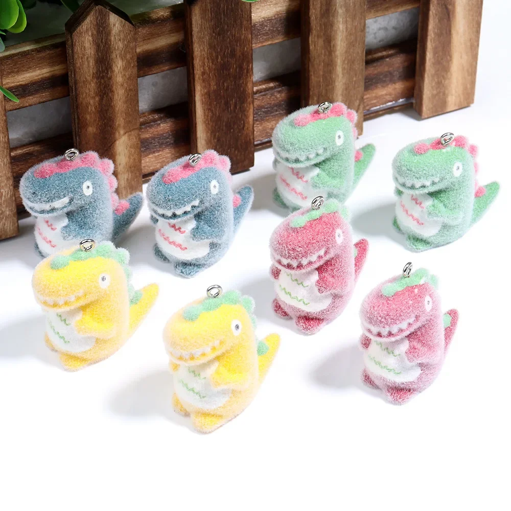 

20Pcs 3D Cute Colorful Flocking Dinosaur Resin Charms MIni Cartoon Animal Pendant For Keychain Earrings DIY Crafts Jewelry Make