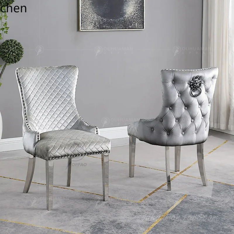 HT Stainless Steel Creative Dining Chair High-End Restaurant Table and Chairs Banquet Velvet Chair Cross-Border Furniture