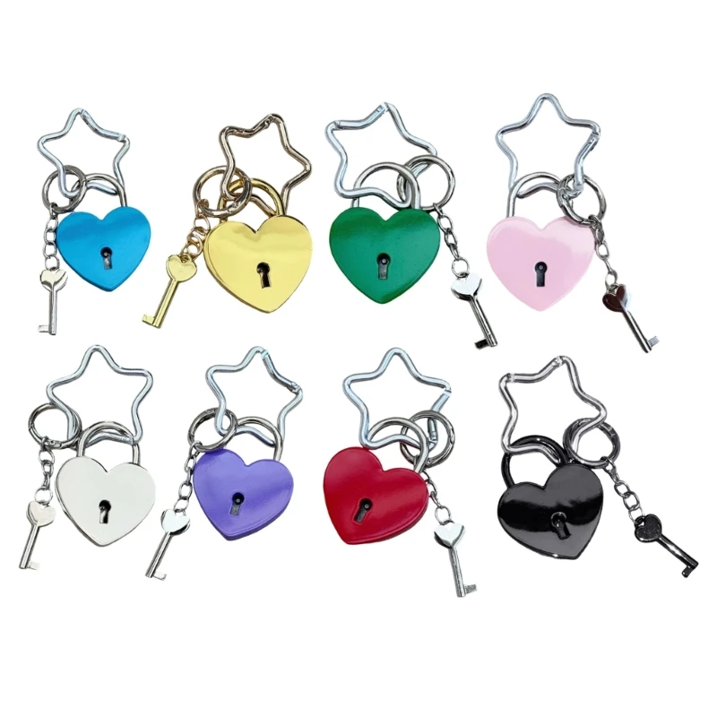 50LE Elegant Love Lock Keyring With Adorable Star Attachment Fashion Bag Charm Holder For Handbag Decoration