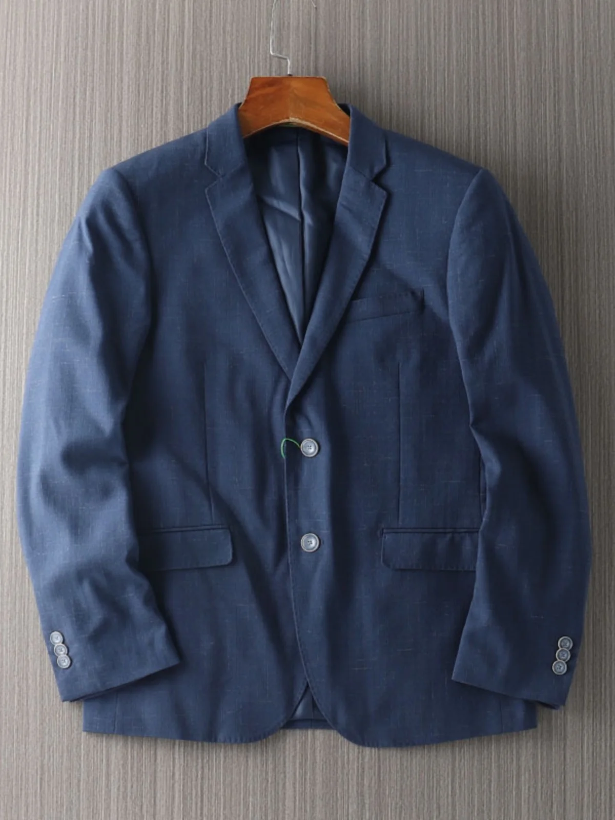 

Busin Casual Two-Button Men's Spring Autumn Flaxen Weave Proced Suit Jaet Stand Fit Faion Urban Sle Long Sve