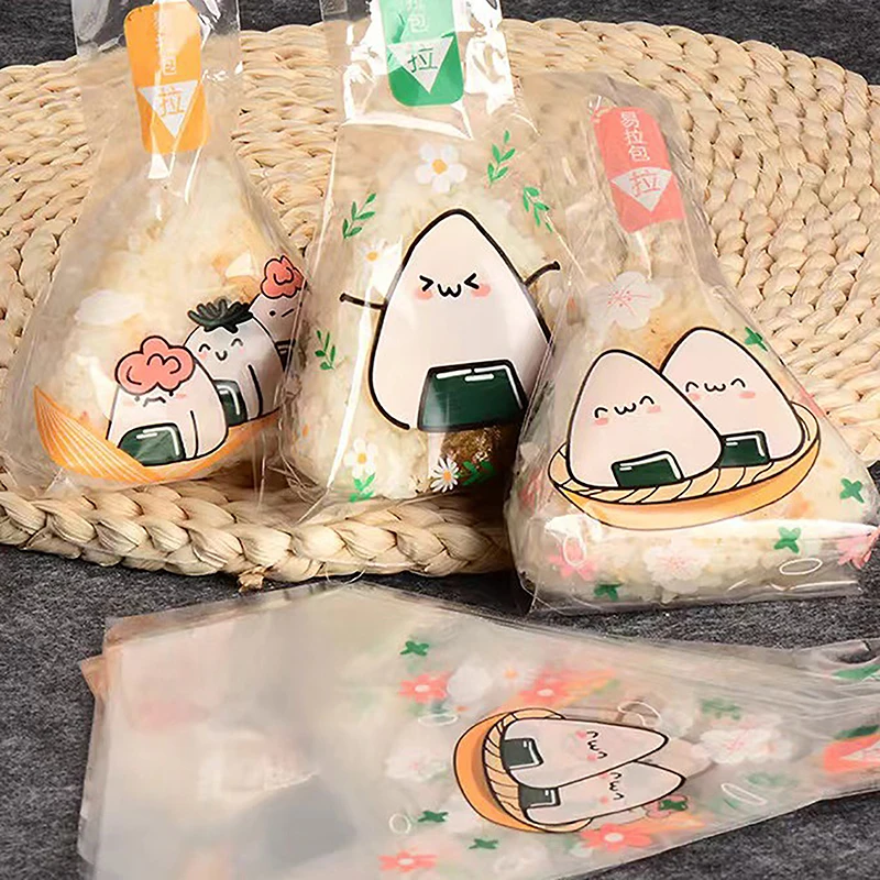 50Pcs Lovely Cartoon Disposable Japenese Triangle Rice Ball Packaging Bag Sushi Bag Sushi Making Mold Bento Accessories