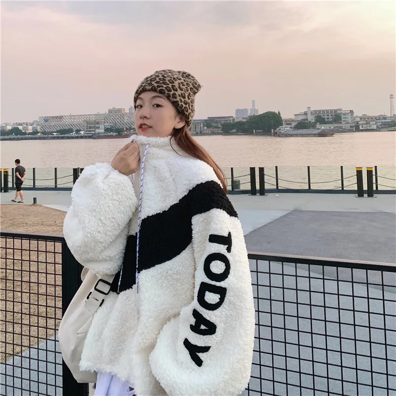 Women Winter Designer Letter Coat Oversizes Girlfriend Style Warm Thick Faux Fur Teddy Hoodies Loose Shaggy Jackets Outerwear