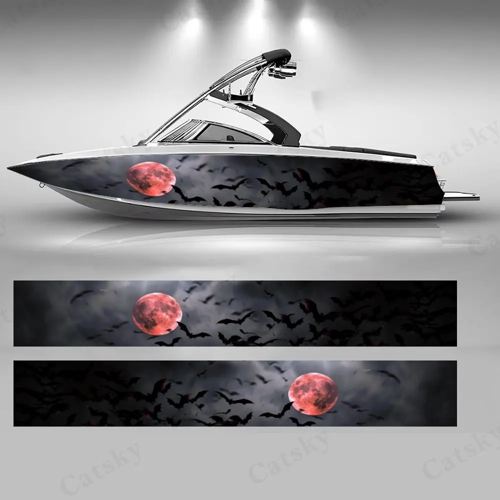 الخفافيش في الليل قارب ملصق الفينيل السفينة عائم سطح قارب الصيد الزخرفية قوارب عائم صائق #1