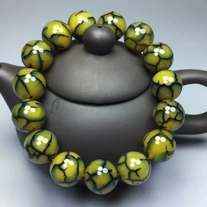 

Flower Sardonyx Agate Yellow Pattern Single Ring Round Beads Bracelet