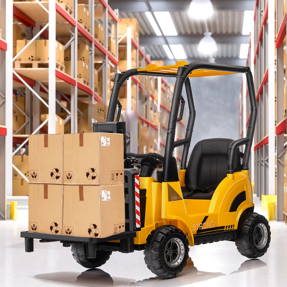 Carretilla elevadora para niños de 12V con tienda de campaña, coche de construcción eléctrico, juguetes con horquilla elevable y Control remoto de paleta