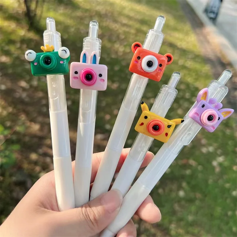 5pcs/Set Kawaii Gel Pen Cute Cartoon camera Quick Drying Black Ink Press Gel Pen Writing Pens School Office Supply Stationery