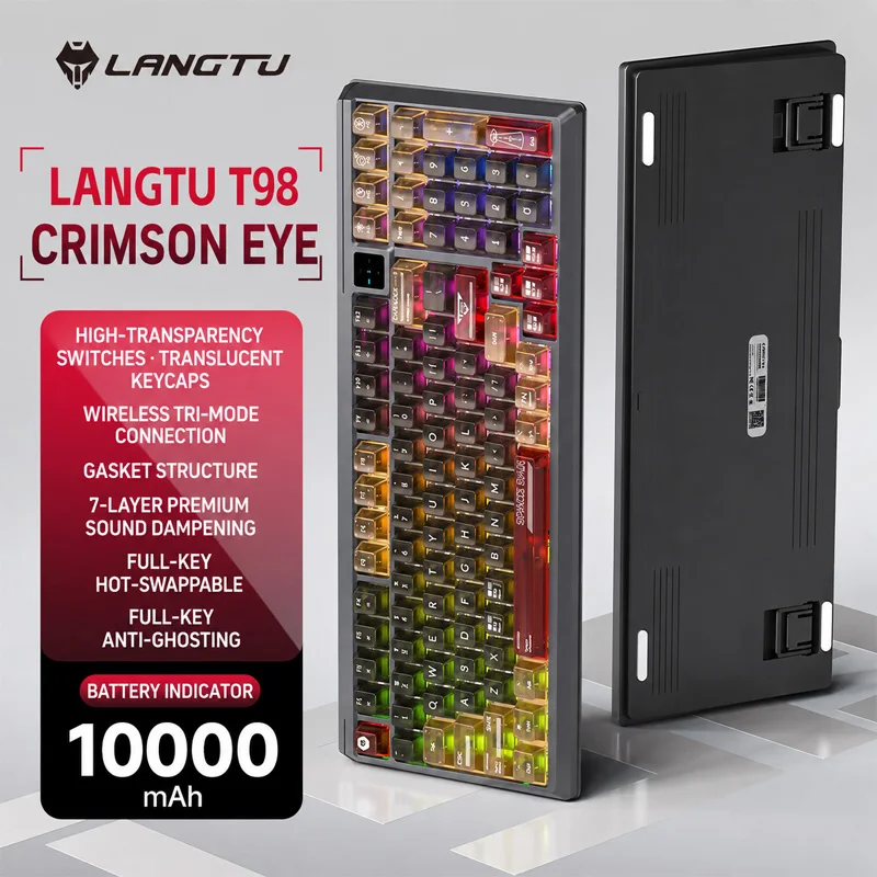 Langtu T98 Tri Mode RGB Custom Silent Mechanical Keyboard Mouse Combo, Bluetooth 2.4G Wired for Gaming Office Laptop PC