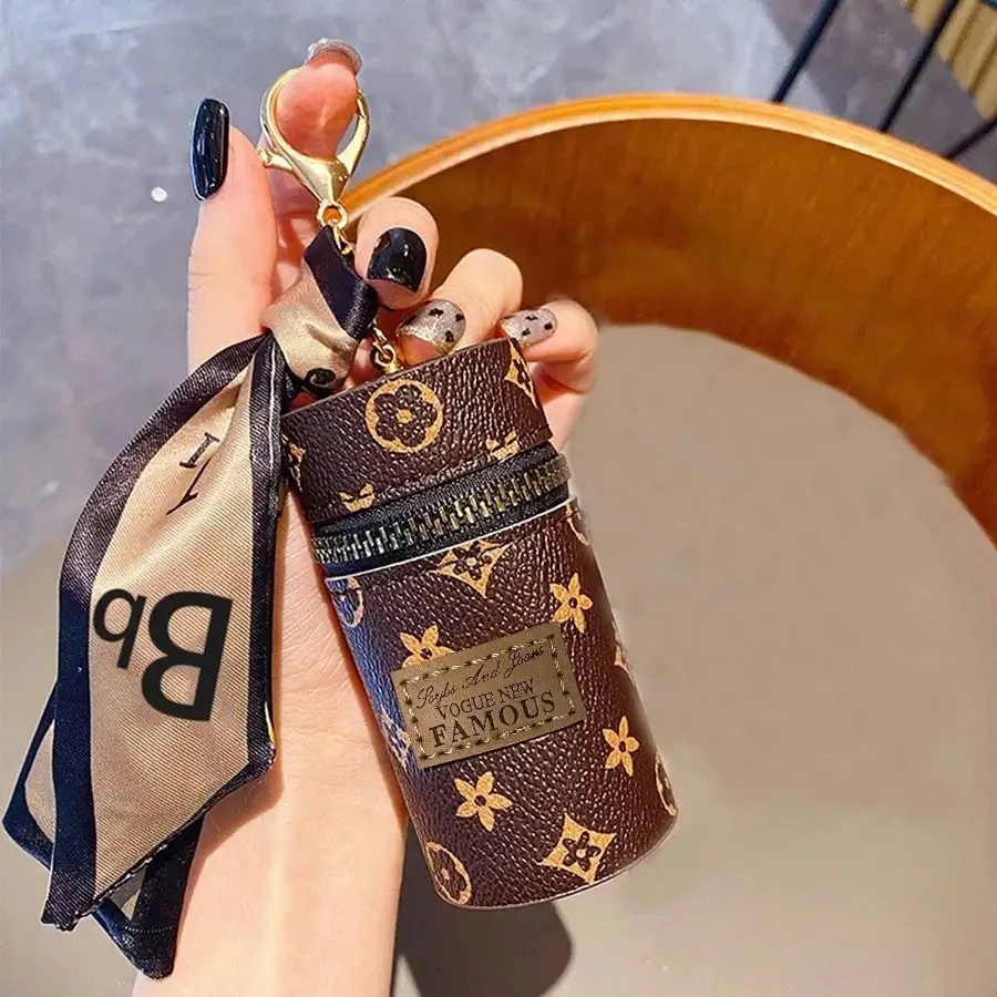 Monogram Keychain Leather - Gantungan Kunci Kotak Lipstik Silinder Monogram