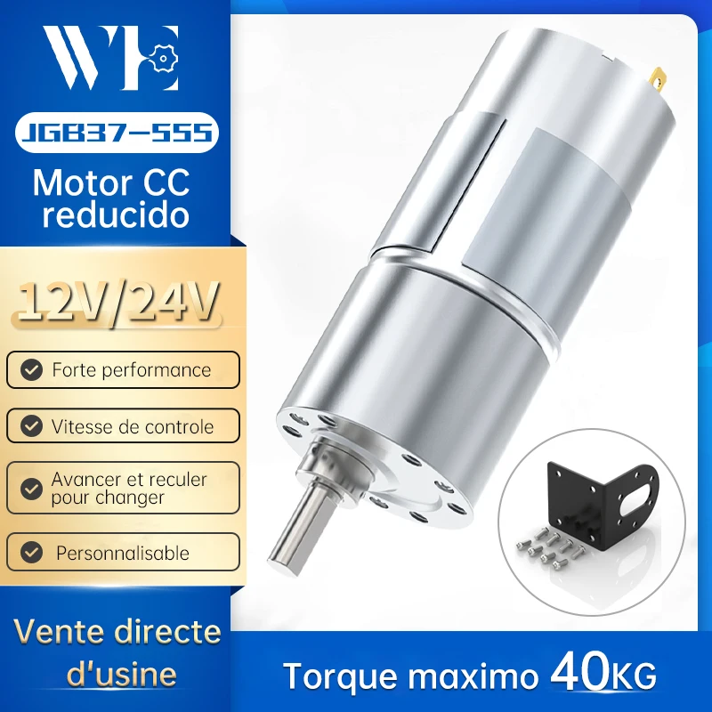 JGB37-555 Motor de reducción de alto par Motor de reducción de CC 6V 12V 24v Motor de baja velocidad hacia adelante y hacia atrás