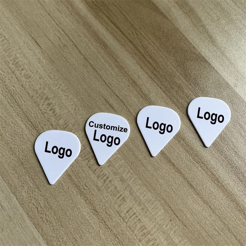 Delrin Sharp Pointy Shape Guitar Gauge Picks, Print Logo, White, High Quality, 100Pcs