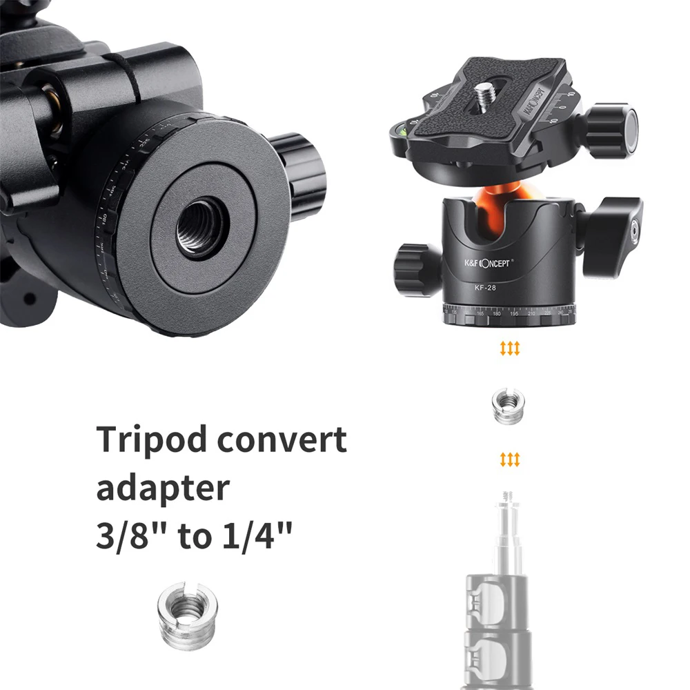 Ballhead Tripod Mount Adapter 28mm Large Ball Head Adapter QR Plate 1/4 Inch Aluminium Alloy 10kg Payload