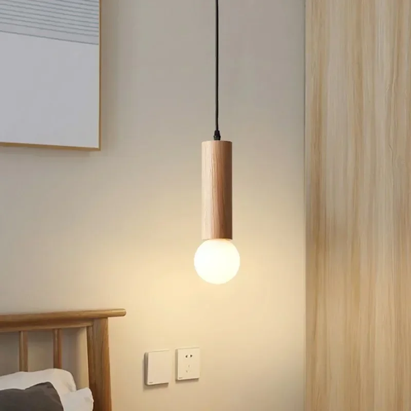 Nordic LED Pendant Light Original Wood Walnut Single Head Small Hanging Lamp for Bedroom Bedside Cloakroom Stairway Decor Lights