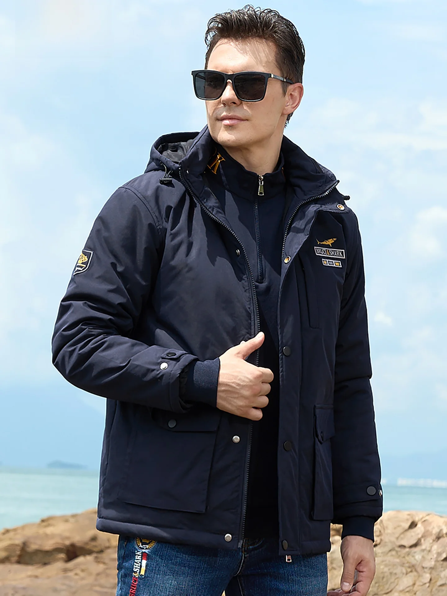 

Мужской утепленный хлопковый кардиган на осень-зиму, новинка от бренда Bruce & Ark, свободный крой, с вышивкой, большие размеры